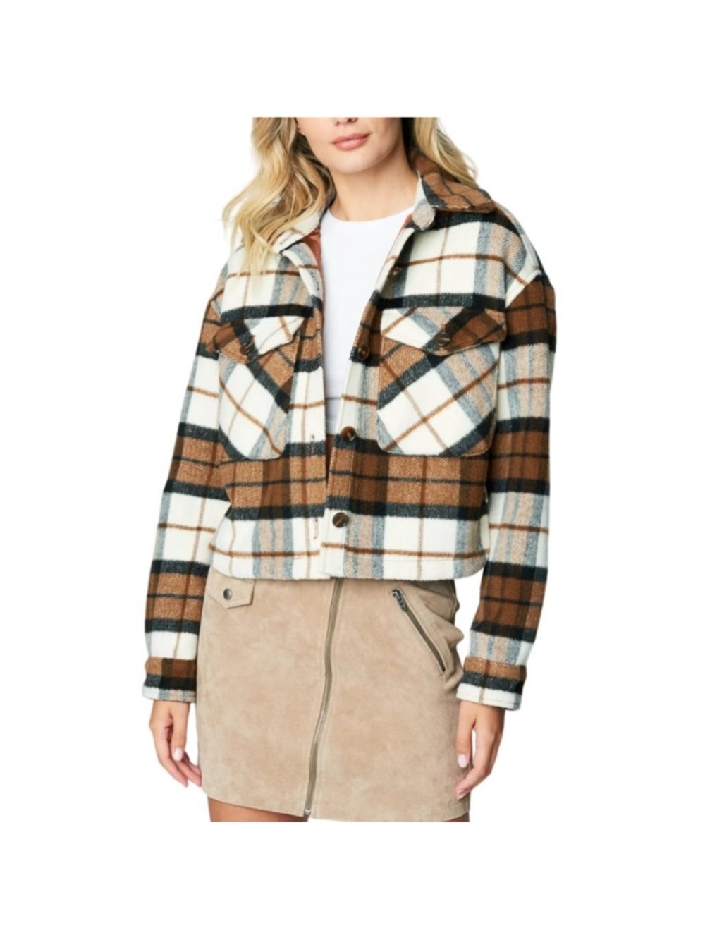 BlankNYC Crop Plaid All the Best Shacket -  Brown